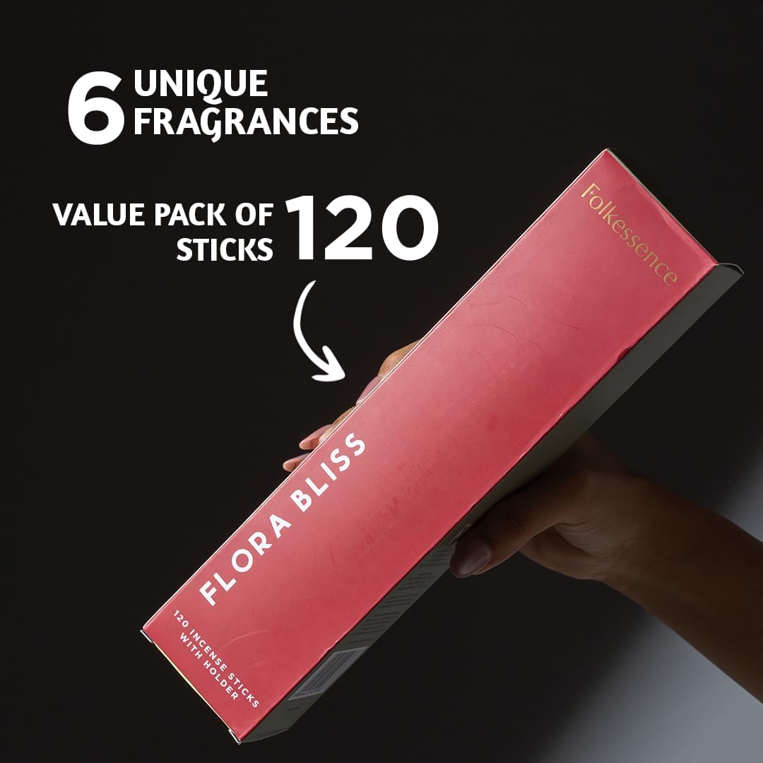 Folkulture Incense Sticks with Incense Holder | Set of 6 (120) Organic Fall Insence-Sticks with 45 Mins Burn Time | Non Toxic Sandalwood Incense | Fall Scents or Rose & Lavender Inscents for Home