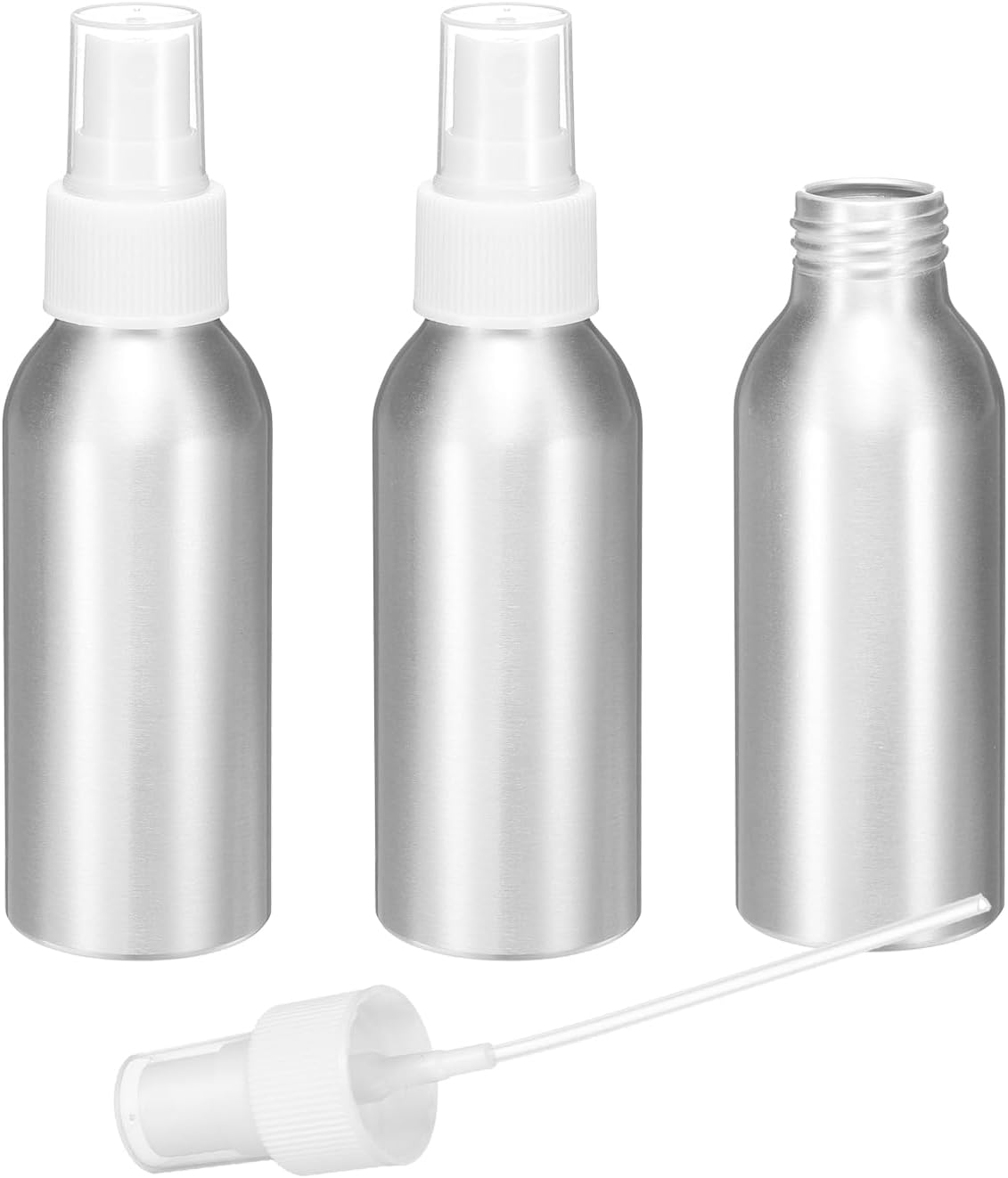 HARFINGTON 3pcs Aluminum Fine Mist Spray Bottles 100ml/3.4oz Metal Small Liquid Alcohol Refillable Travel Container with White Plastic Nozzle Cap for Perfume Skincare Cosmetic Storage Bottle