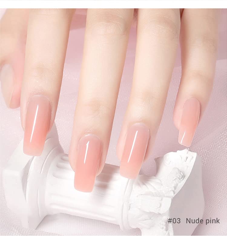 X&D Gel Nail Polish Kit Polygel Quick Dry Natural Clear 5 Colors Nail Extension with Dual Forms, Brush, File Set