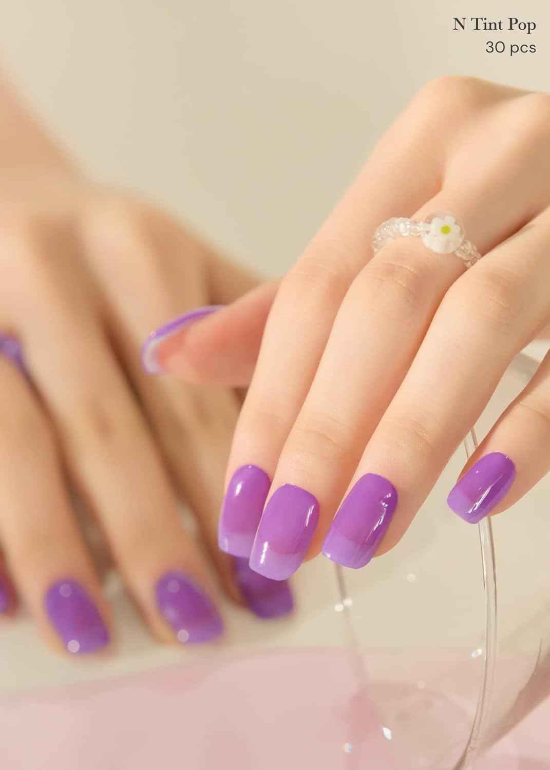 ohora Semi Cured Gel Nail Strips (N Tint Pop) - Purple, Tint, Works with Any UV/LED Lamps, Salon-Quality, Long Lasting, Easy to Apply & Remove - Includes 2 Prep Pads, Nail File & Wooden Stick