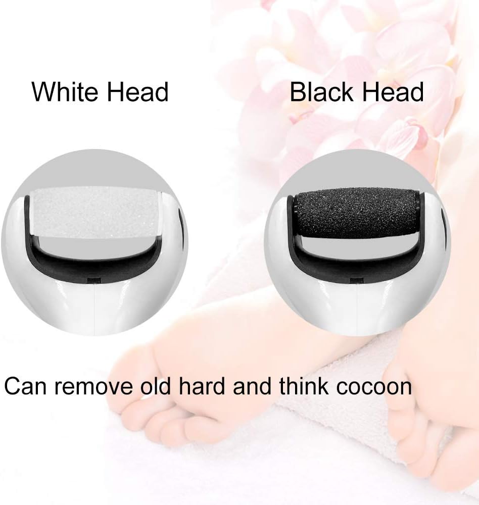BOMPOW Electric Foot File Hard Skin Remover Pedicure Tools Electronic Callus kit for Cracked Heels and Dead Skin with 2 Roller Heads, Black