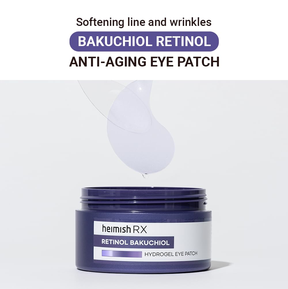 HEIMISH RX Retinol Bakuchiol Hydrogel Eye Patch - Anti Aging Under Eye Patches, Hydrating Formula with Retinol, 2% Niacinamide for Dark Circles, Puffiness & Wrinkles, Korean Skincare, 1.4g/60ea