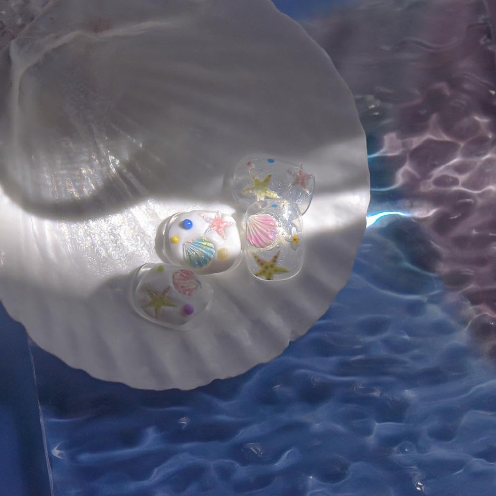 Pearl Ocean Nail Stickers 3D Self-Adhesive Shell Nail Art Stickers Starfish Nail Decals 5D Embossed Coral Nails Supplies Gemstone Nails Designs Summer Nail Decoration for Women DIY Manicure 2 Sheets