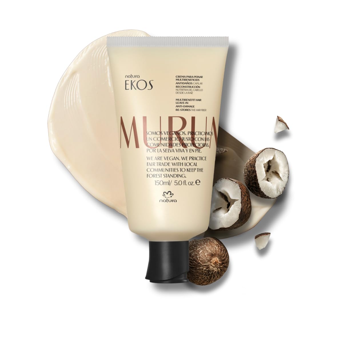 natura Ekos Murumuru Anti-Damage Leave-In 5 fl oz (150ml) - Reconstructs Hair Fiber, Reduces Frizz, Detangles, and Repairs Split Ends, Vegan, Not Tested On Animals, Unisex, For Frizzy Hair