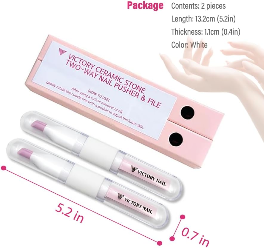 Ceramic Pusher Files for Nails, Manicure Fingernail Files with Cases, Professional Precision Filing Cuticle Remover, Manicure Stick, 2 Pieces