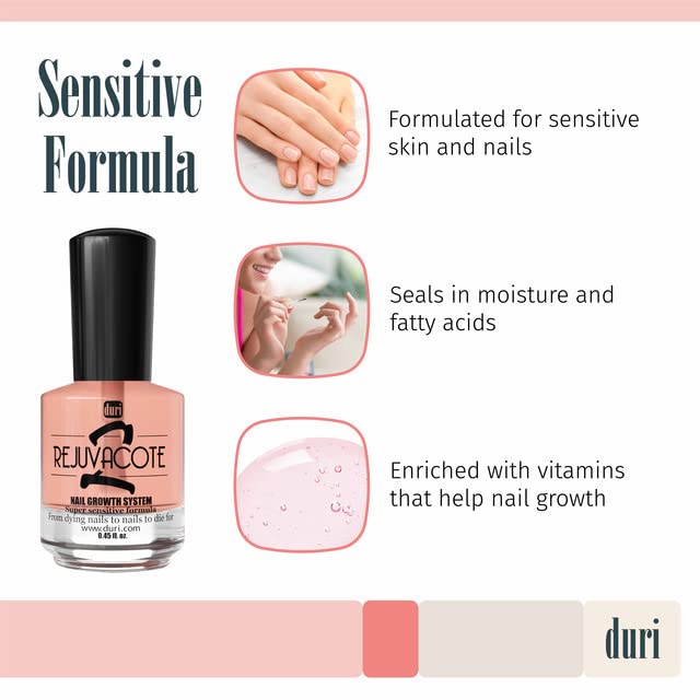 Duri Rejuvacote 2 Nail Growth System Sensitive Formula - Nail Hardener and Strengthener for Brittle, Breaking, Splitting Nail Repair - 0.45 Fl Oz (Pack of 1)