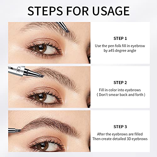 Microblading Eyebrow Pen - Long-Lasting 4D Four-Tip Waterproof Eyebrow pen with Triangular Tip Easy Application for Beginners for Natural Eyebrows (Dark Brown)