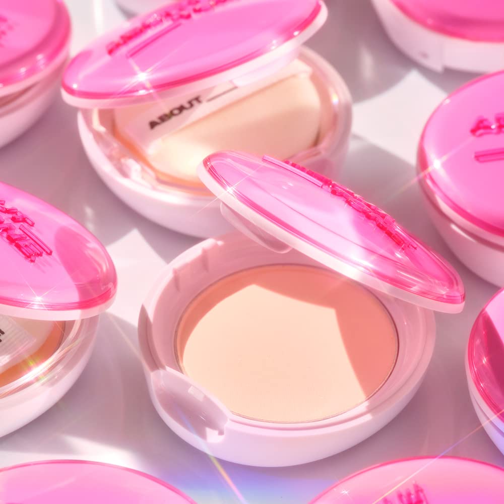 Glow Powder Pact 0.28oz - Shining Tone-Up Pressed Powder Compact with Mirror and Puff Natural Peach Pearl Shimmery Blur Finish Face Makeup Setting Finishing Transparent Sebum Control Vegan