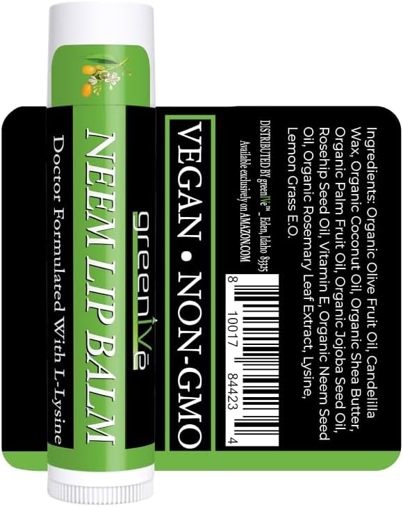 GreenIVe Neem Lip Balm, Vegan Lip Moisturizer with L-Lysine, Soothe and Soften (1)