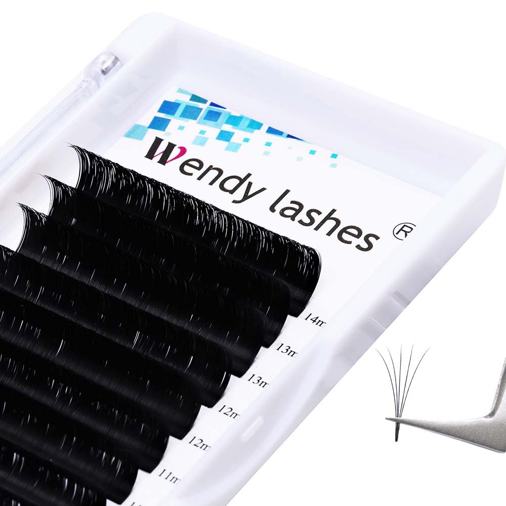 Easy Fan Volume for Lash Artists: Wendy, Handmade Fans for Eyelash Extensions, Self Fanning, Blooming, Black, C Curl, 0.03mm, 8-14mm, KH126