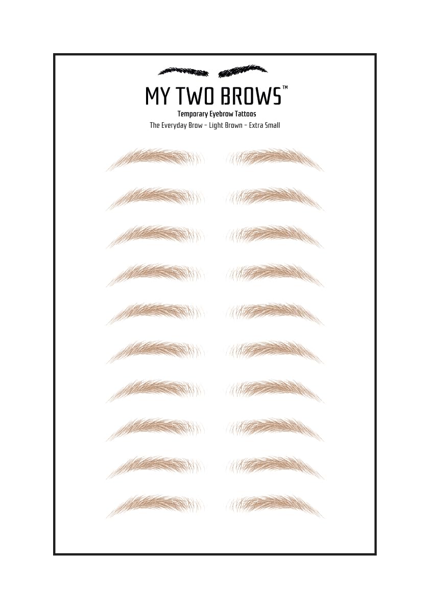 (10 pairs) Light Brown Temporary Eyebrow Tattoo - Extra Small Size - Waterproof & Smudgeproof - Everyday Brow Style Eyebrow Stickers - Sheet Lasts up to 30 Days - Won't Work on Existing Brows