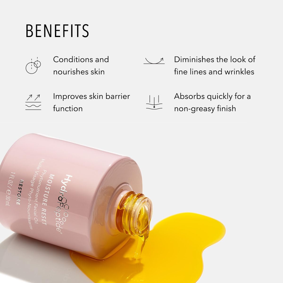 HydroPeptide Moisture Reset, Phytonutrient Facial Oil, Hydrate and Enrich Skin, Improves Skin Barrier Function, 1 Ounce