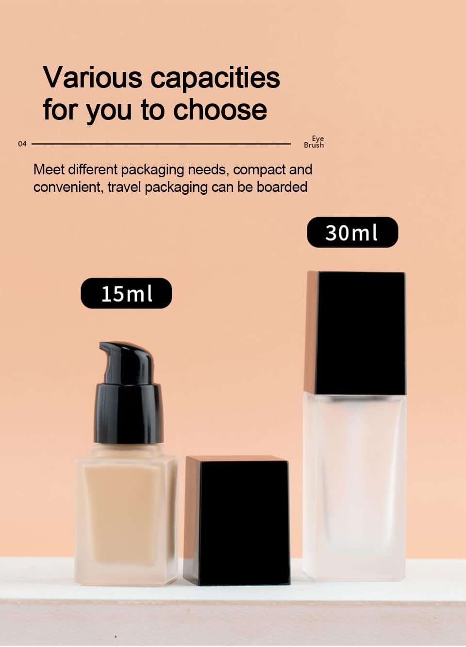 2 Pack 20ml/0.7oz Empty Frosted Glass Foundation Bottle, Travel Refillable Square Lotion Pump Bottles for Essential Oils Cream Cosmetic Foundation Emulsion