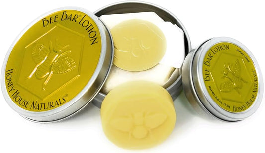 Honey House Naturals Bee Bar Duo – Vanilla - Small .6 Ounce and Large 2 Ounce– All Natural Ultra Moisturizing Lotion Bar Infused with Essential Oils and Butters – Made in USA