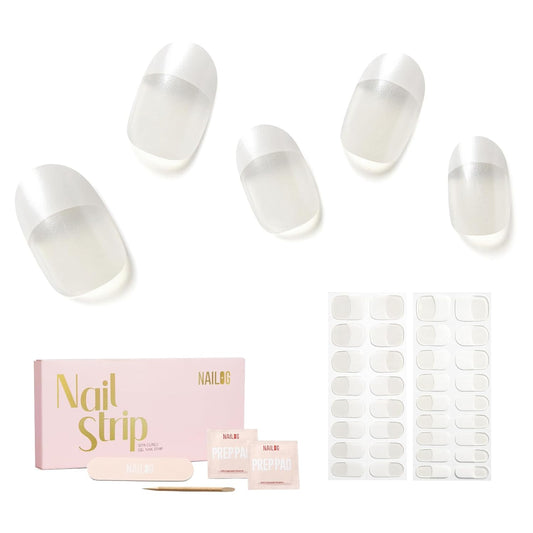 Semi Cured Gel Nail Strips - NAILOG 34 Pcs French Clear Gel Nail Stickers Extra Long Nail Wraps with Glossy Gel Finishing for Spring Summer, Moonlit Tips