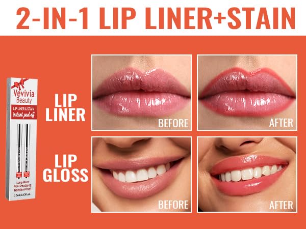 4pcs Lip Stain Peel Off - Lip Liner Stain Long Lasting Waterproof with Tweezer,2-in-1 Lip Liner Matte,Natural Finish,Non-Stick Cup,Stay On All Day,Perfect for Gift(Cocoa+Rose+Nude+Mauve)