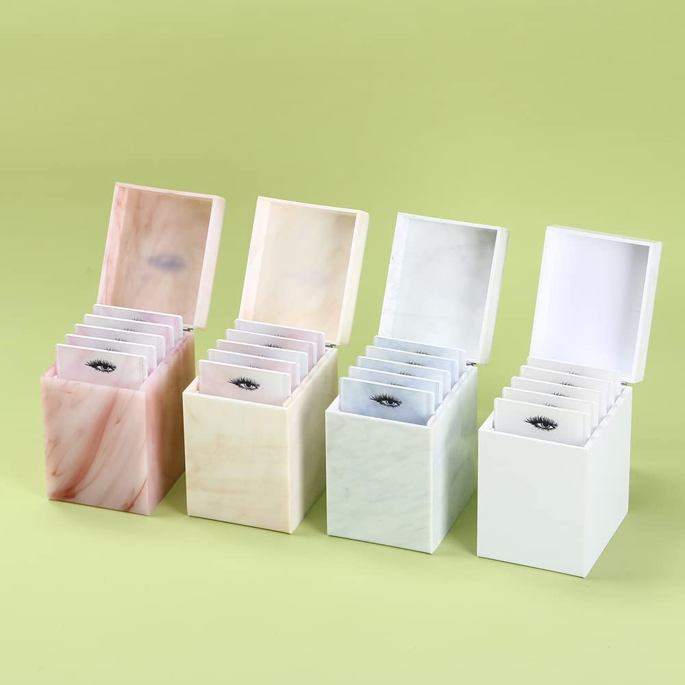 5 Layers Acrylic Eyelash Storage Box, Makeup Eyelashes Extension Close-Packed Display with 5 Pallets, Grafting False Eyelashes Glue Pallet Holder Display Organizer (5 Layer Marble Pink)