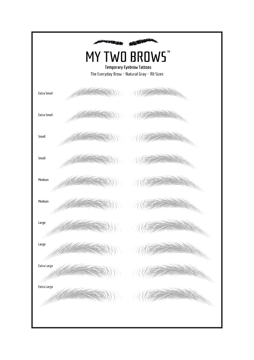 (10 pairs) Natural Gray Temporary Eyebrow Tattoo - Extra Small Size - Waterproof & Smudgeproof - Everyday Brow Style Eyebrow Stickers - Sheet Lasts up to 30 Days - Won't Work on Existing Brows