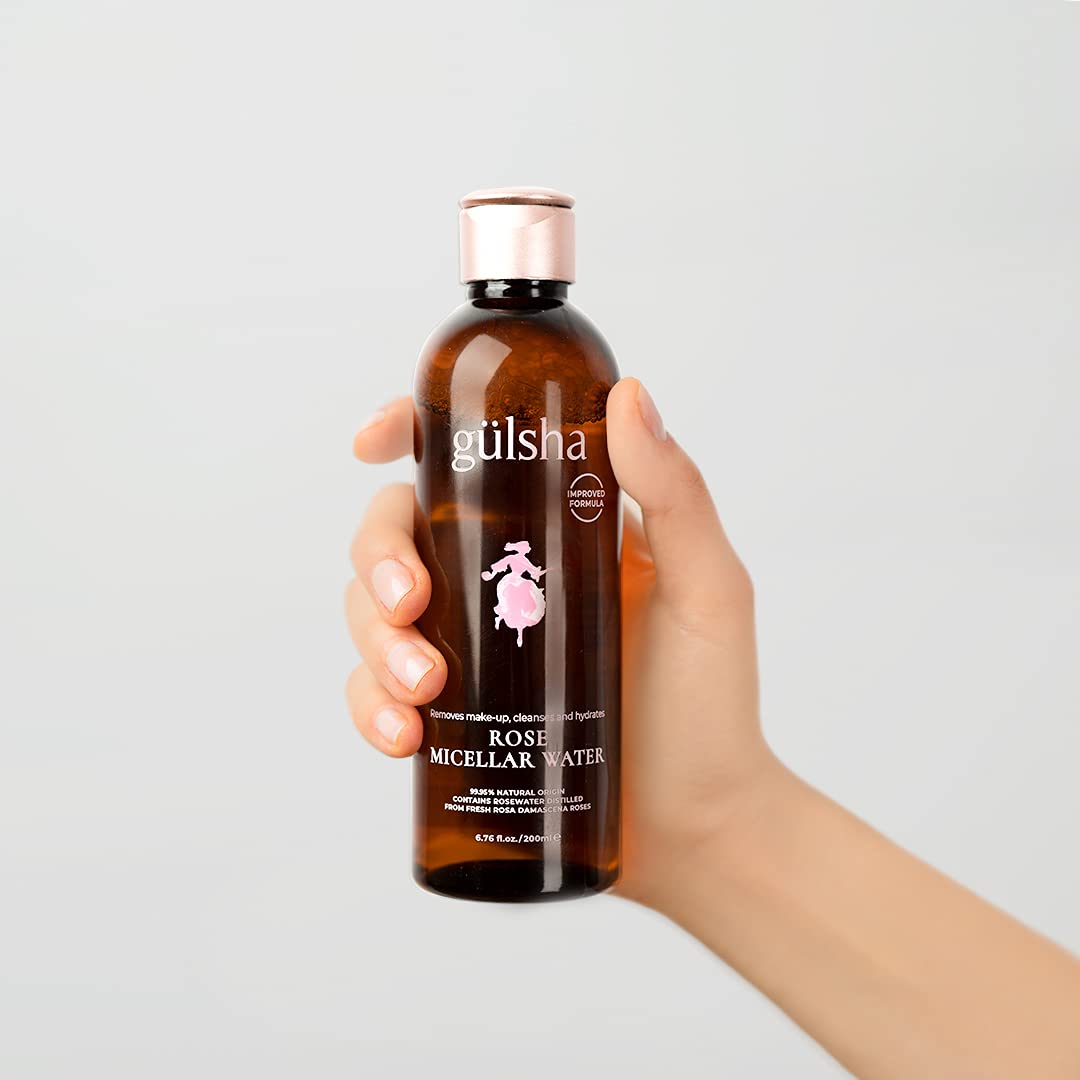 GULSHA Rose Micellar Water - Facial Cleanser & Makeup Remover, Fragrance-free Hydrating Cleanser, Softens the Skin, Formula designed in France for All Skin Types, Natural Origin, 200ml (6.76 fl oz)