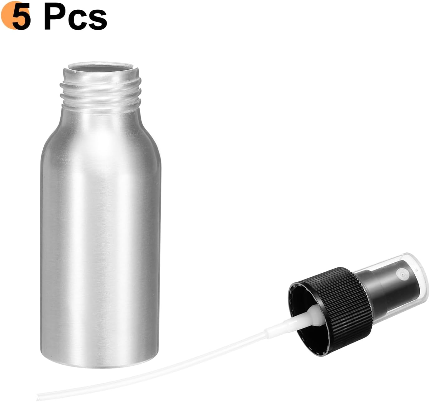 HARFINGTON 5pcs Aluminum Fine Mist Spray Bottles 50ml/1.7oz Metal Small Liquid Alcohol Refillable Travel Container with Black Plastic Nozzle Cap for Perfume Skincare Cosmetic Storage Bottle