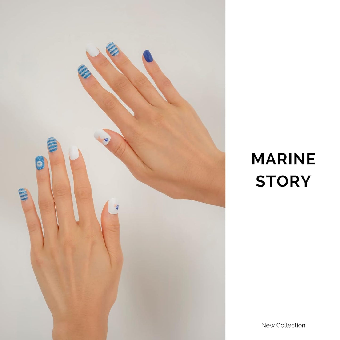 NAILOG Semi Cured Gel Nail Strips for Summer 34 pcs, Buy 2 Get 1 UV Lamp, Salon-Quality Nail Strips with Soft Gel Finish | Marine Story