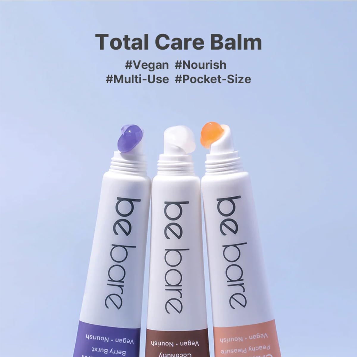 Total Care Balm Variety Pack - Berry Burst, Peachy Pleasure, CocoNutty Nourishing Multi-Balm with Vitamin E for Moisturizing Lips, Nails, Elbows and Dry Skin (3 pc)