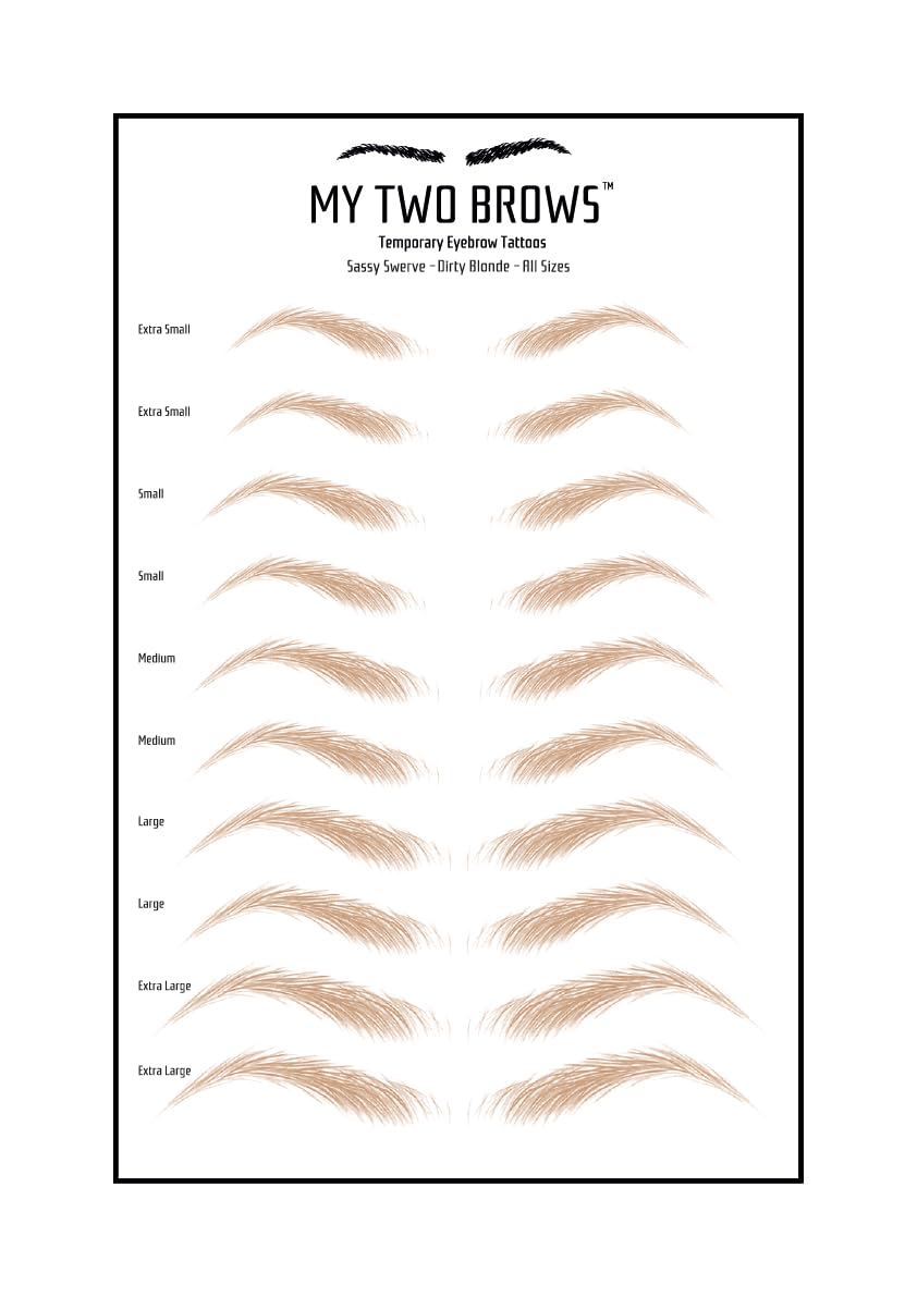 (10 pairs) Dirty Blonde Temporary Eyebrow Tattoo - Large Size - Waterproof & Smudgeproof - Sassy Swerve Style Eyebrow Stickers - Sheet Lasts up to 30 Days - Won't Work on Existing Brows