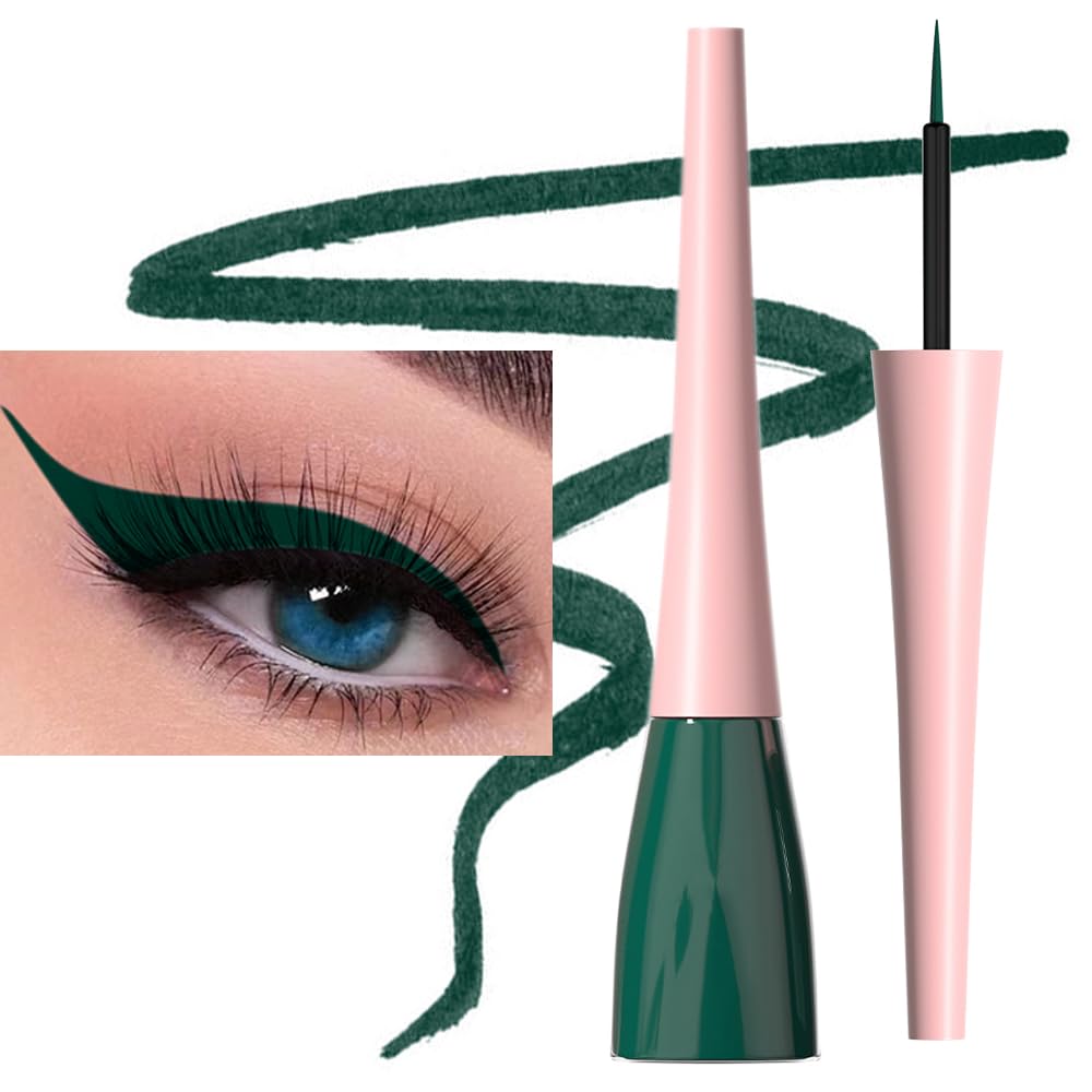 evpct 1Pcs Dark Green Liquid Eyeliner Waterproof Dark Green Eye Liners for Women, Eyes Wing Eyeliner Stamps Shapes Colored Eyeliner delineador de ojos a prueba de agua contra el agua blanco para ojos
