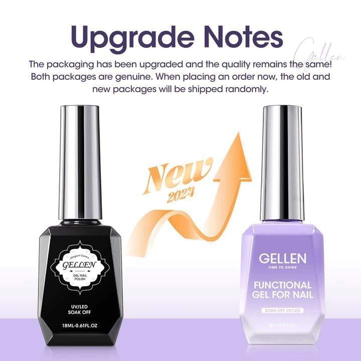 GELLEN Gel Top Coat Base Coat with Nail Strengthener, 3 Pcs 18 ml No Wipe Glossy Top Coat Set for Gel Nail Polish, Soak Off Base Coat Hardener Care for Thin Weak Nails Salon Manicure