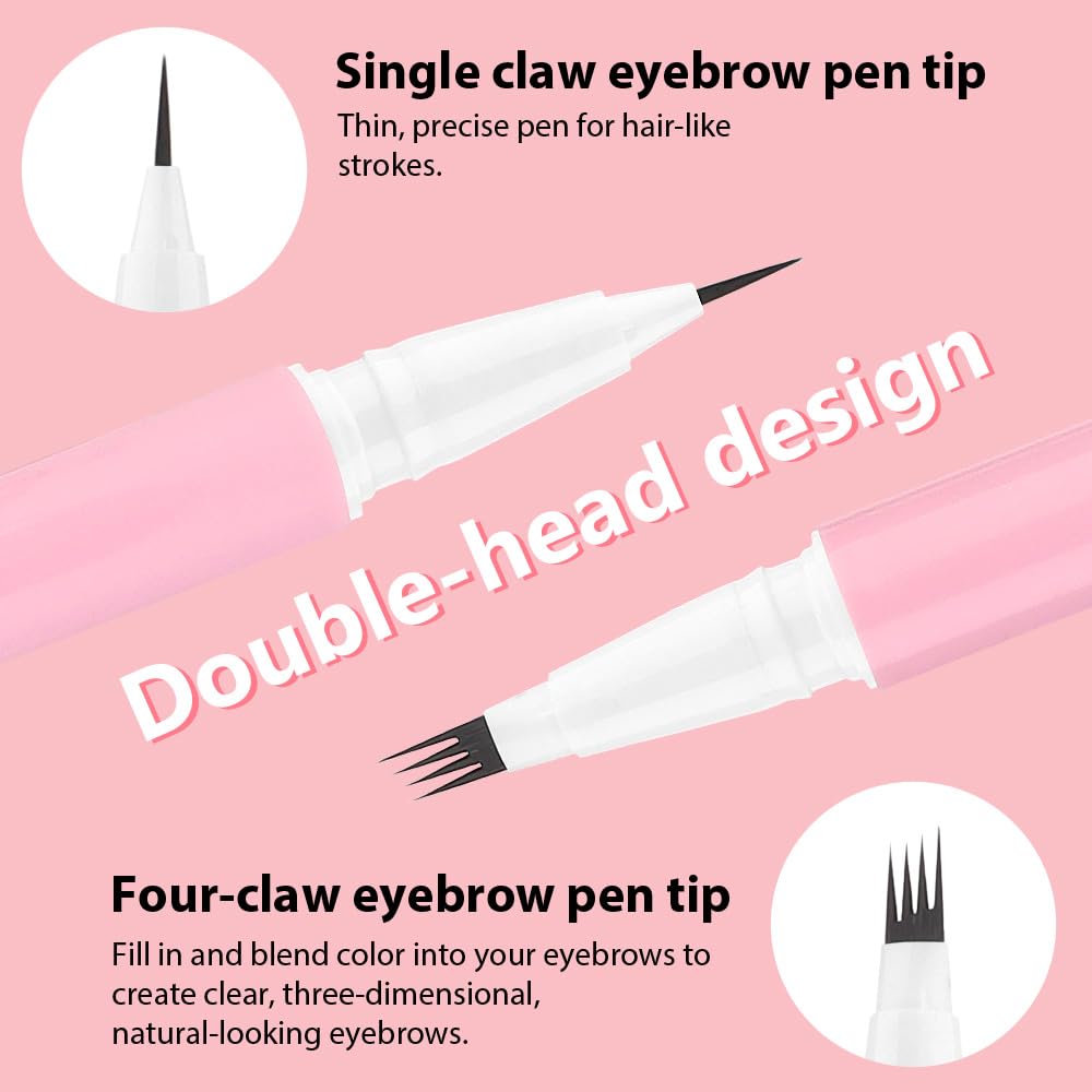evpct 2Pcs Black Brown Magic Microblading Dual-Ended Eyebrow Contouring Pen Brow Pencil, with 4 Brush Micro-Fork-Tips Applicator and Precise Brush-Tip Hair Like Strokes, Dual-ended Eyebrow Brush