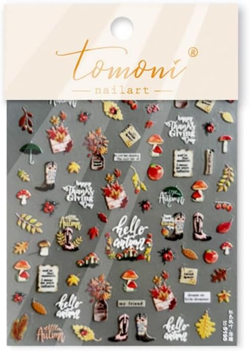 Maple Leaf Nail Stickers Mushroom Fall Nail Art Stickers 3D Self-Adhesive Boots Envelope Nail Designs 5D Embossed Plants Animals Thanksgiving Nails Supplies for Women Holiday DIY Manicure 1 Sheet