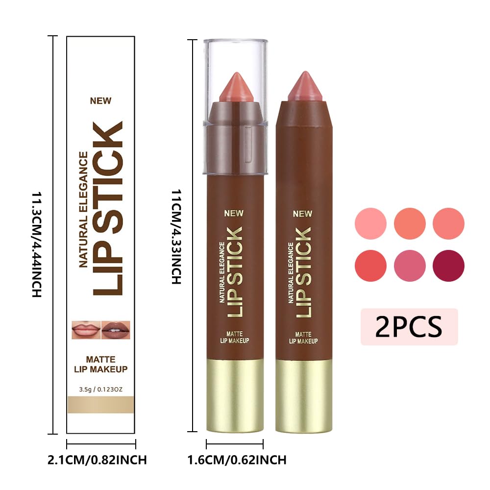 2Pcs Matte Lipstick Crayon Set for Women, Coral Pink Nude Pink 24 Hour Lipstick Lip Liner Pencil, Neutral Lip Stick Lipliner Long Lasting Waterproof Smudge Proof, Vegan & Cruelty-Free, 02+03