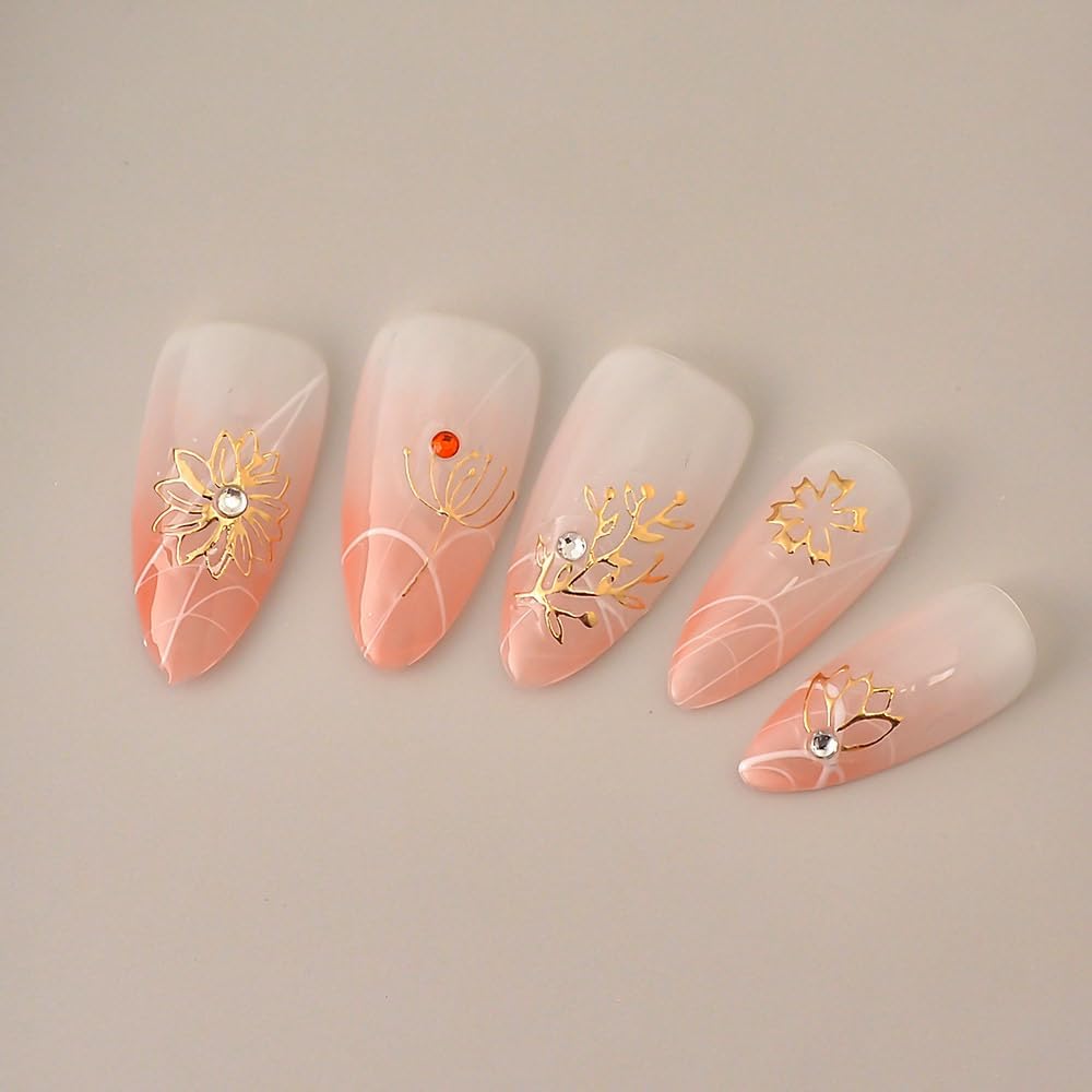 Fall Leaves Nail Art Stickers 5D Embossed Autumn Maple Nail Stickers Gold, Self-Adhesive Durable Nail Art Decals for Women Girls, Nail Wraps Decoration Manicure for DIY Acrylic Nail Accessories