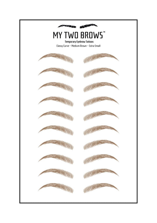 (10 pairs) Medium Brown Temporary Eyebrow Tattoo - Extra Small Size - Waterproof & Smudgeproof - Classy Curve Style Eyebrow Stickers - Sheet Lasts up to 30 Days - Won't Work on Existing Brows