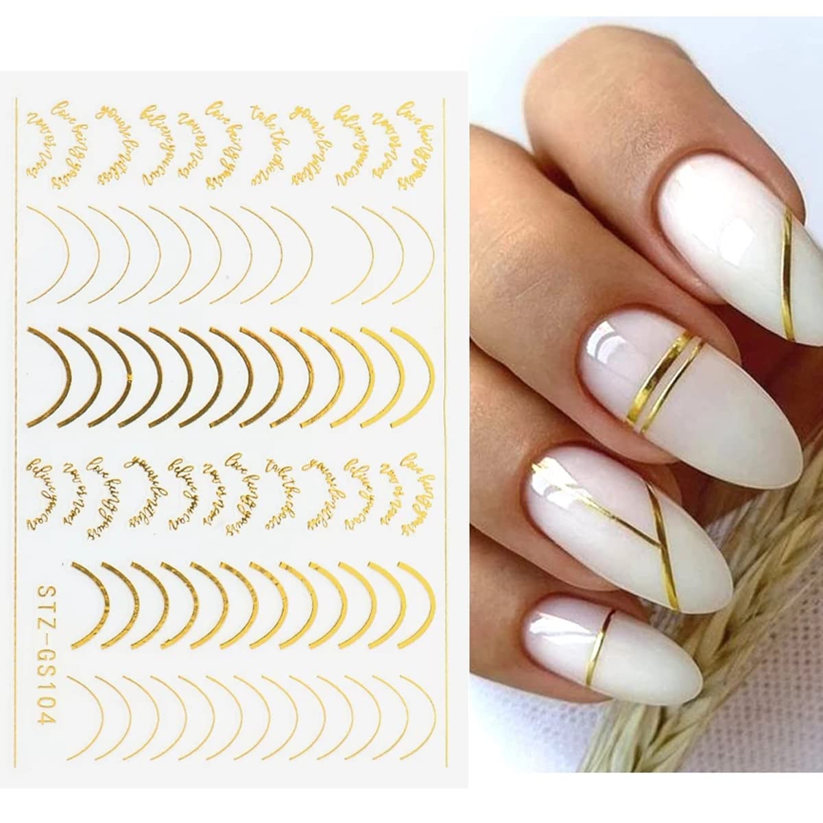 8 Sheets Line Nail Art Stickers Rose Gold Silver Metal Nail Stickers Nail Art Supplies 3D Metallic Curve Stripe Wave Lines Nail Decals French Nail Designs Accessories Striping Tape Wavy Nail Decor