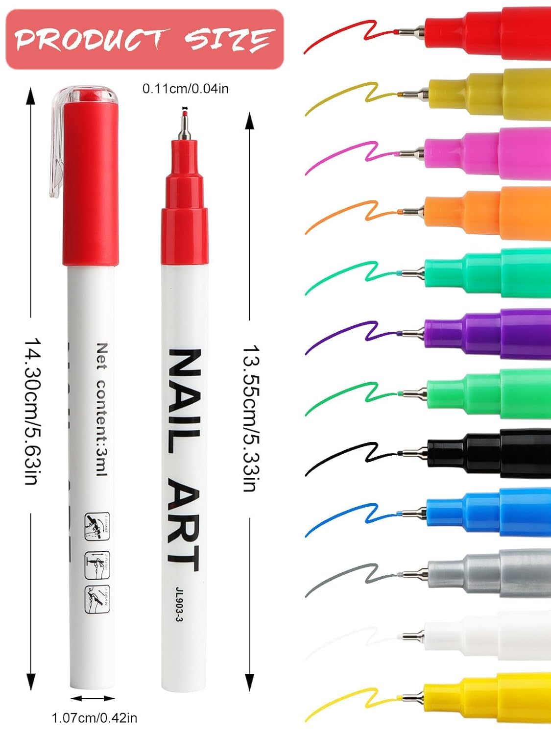 12 Color 3D Nail Art Pens Set, Kalolary 0.5MM Nail Pens Nail Point Graffiti Dotting Pen Drawing Painting Liner Brush for DIY Nail Art Beauty Adorn Manicure Tools