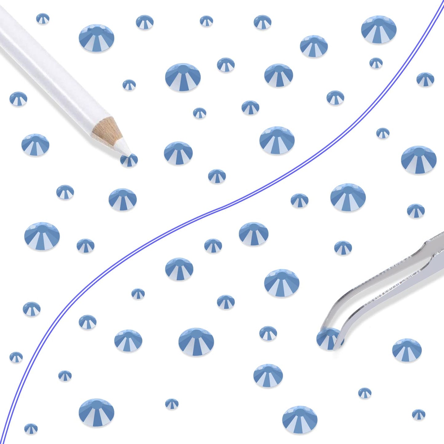 LPBeads 6000 Pieces Lt Sapphire Non Hotfix Rhinestones 6 Sizes Round Crystal Glass Flat Back Rhinestones with Tweezers and Picking Pen for Nail Art Crafts Clothes Bags DIY