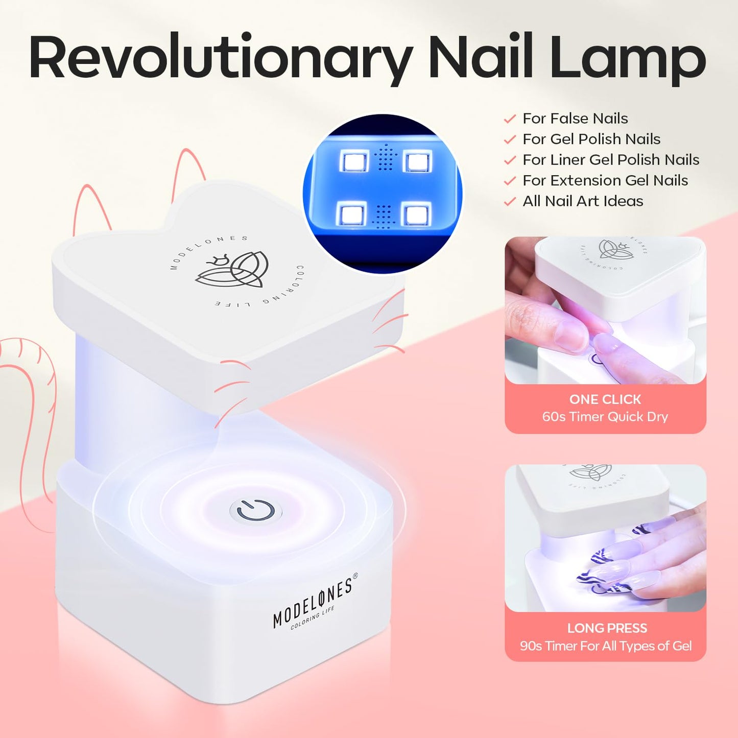 modelones Medium Oval Gel Nail Tips Kit, 9-in-One Nail Glue with Portable U V Lamp 216Pcs 12Sizes Pre-Etched Round Press ons Fake Acrylic Extension Kit DIY Salon Gift for Women