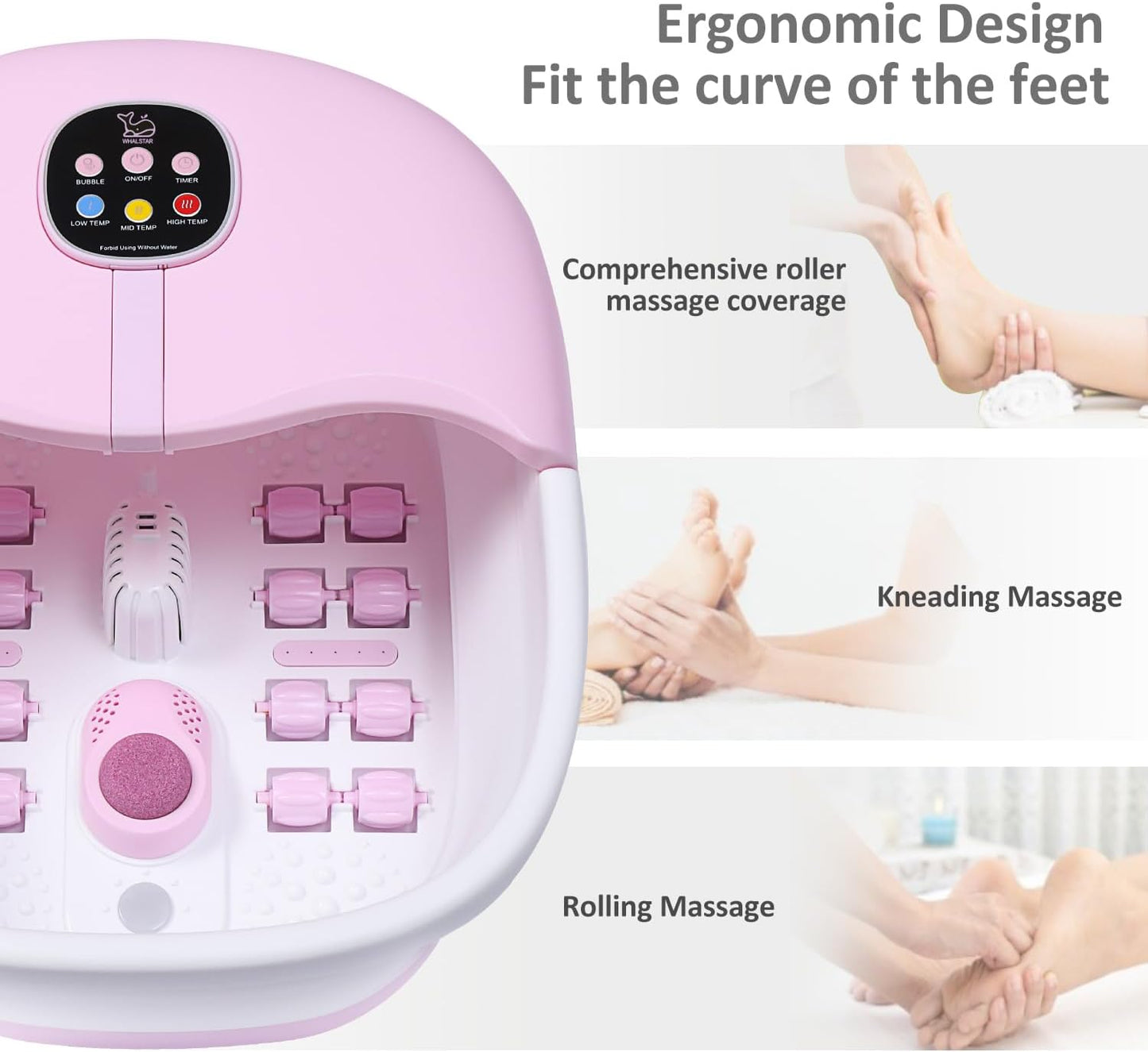 Foot Spa Bath Massager with Heat Bubbles and Vibration Massage and Jets, 16oz Tea Tree Oil Foot Soak Epsom Salt, WHALSTAR Collapsible Foot Bath Bucket With Infrared Fighting Infections & Remote - PINK