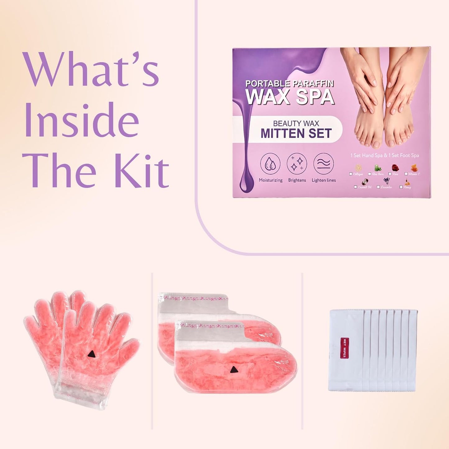 10-Minute Paraffin Hand & Foot Treatments, Self Contained Paraffin Wax Gloves and Booties Set for Intensive Hydration at Home (Rose)
