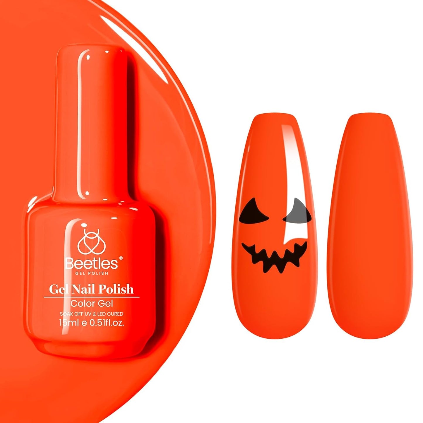 Beetles Neon Orange Gel Polish - Neon Sunset Halloween Gel Nail Polish, Bright Orange Vibrant Color Soak Off UV High Glossy Nail DIY Drawing at Salon Home Nail Art 15ml