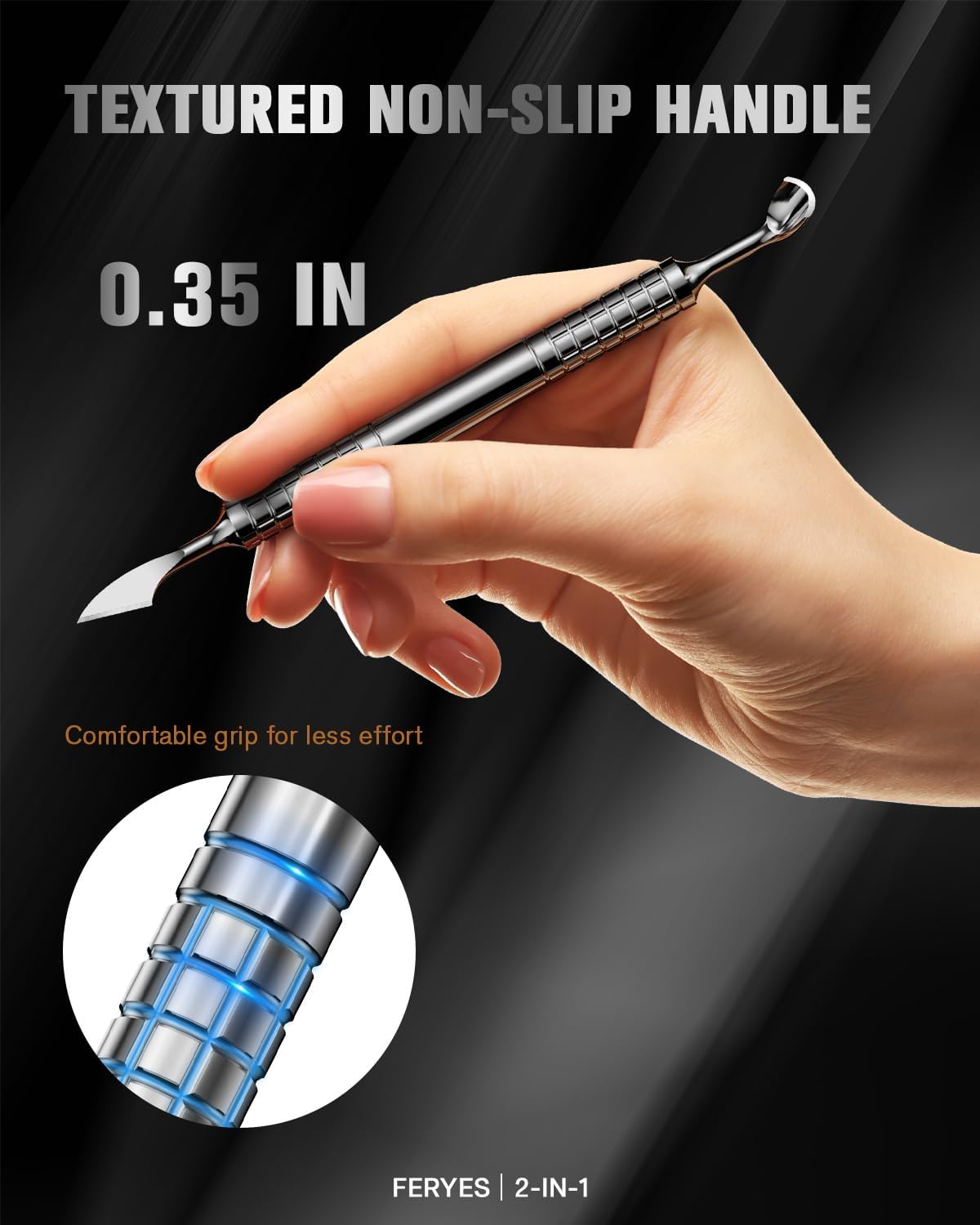 2025 Upgraded Dual-Head Cuticle Pusher Tool - Horseshoe shape & Chisel Edge Stainless Steel Remover Tool with Anti-Slip Wide Handle for Salon & Home Nail Care