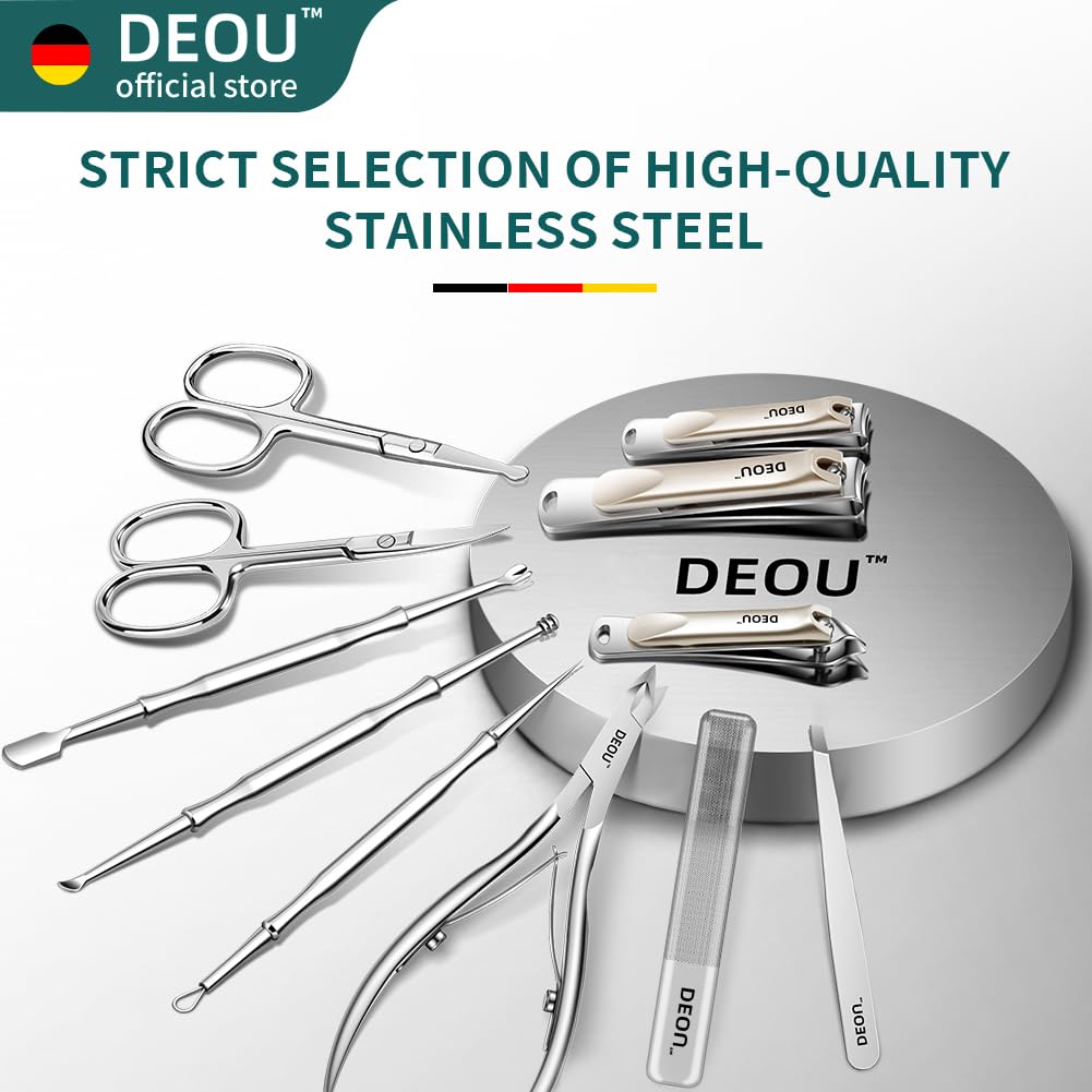 Professional Nail Set 11 in 1 stainless steel home care nail clippers, men's luxury travel leather storage box, women's beauty kit (Pink)