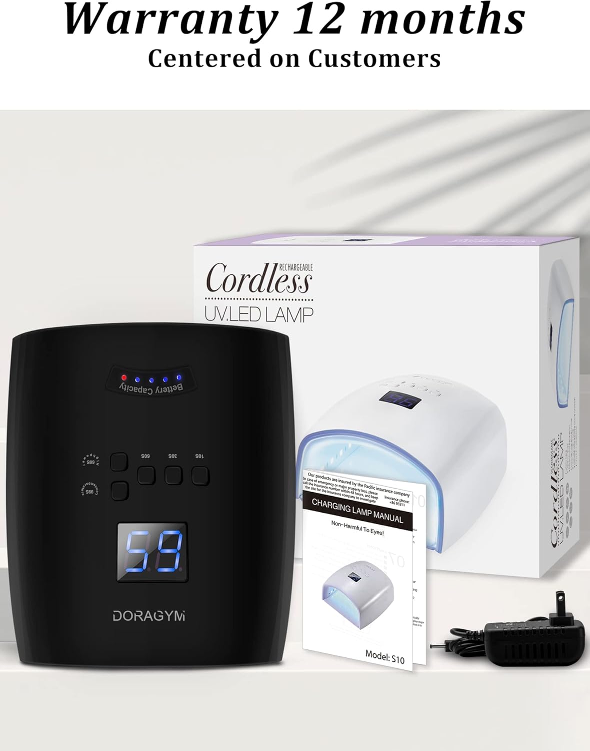 UV LED Nail Lamp, Cordless Gel Polish Dryer for Professional Gel Manicures - Black