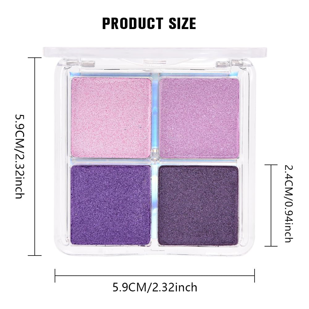 4 Colors Dark Purple Pink Eye Shadow Powder Palette Makeup, Neutral Matte Shimmer Cream Quads Eyeshadow Palette for Women Highly Pigmented Waterproof, paleta de sombras de ojos, Vegan, 05