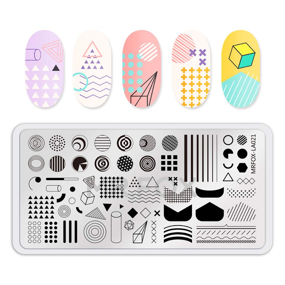Mr.Fox Nail Printing Board Set Geometric Motif Lines Round Plaid Diamond Pattern Art DIY hot Stamping Template, etc