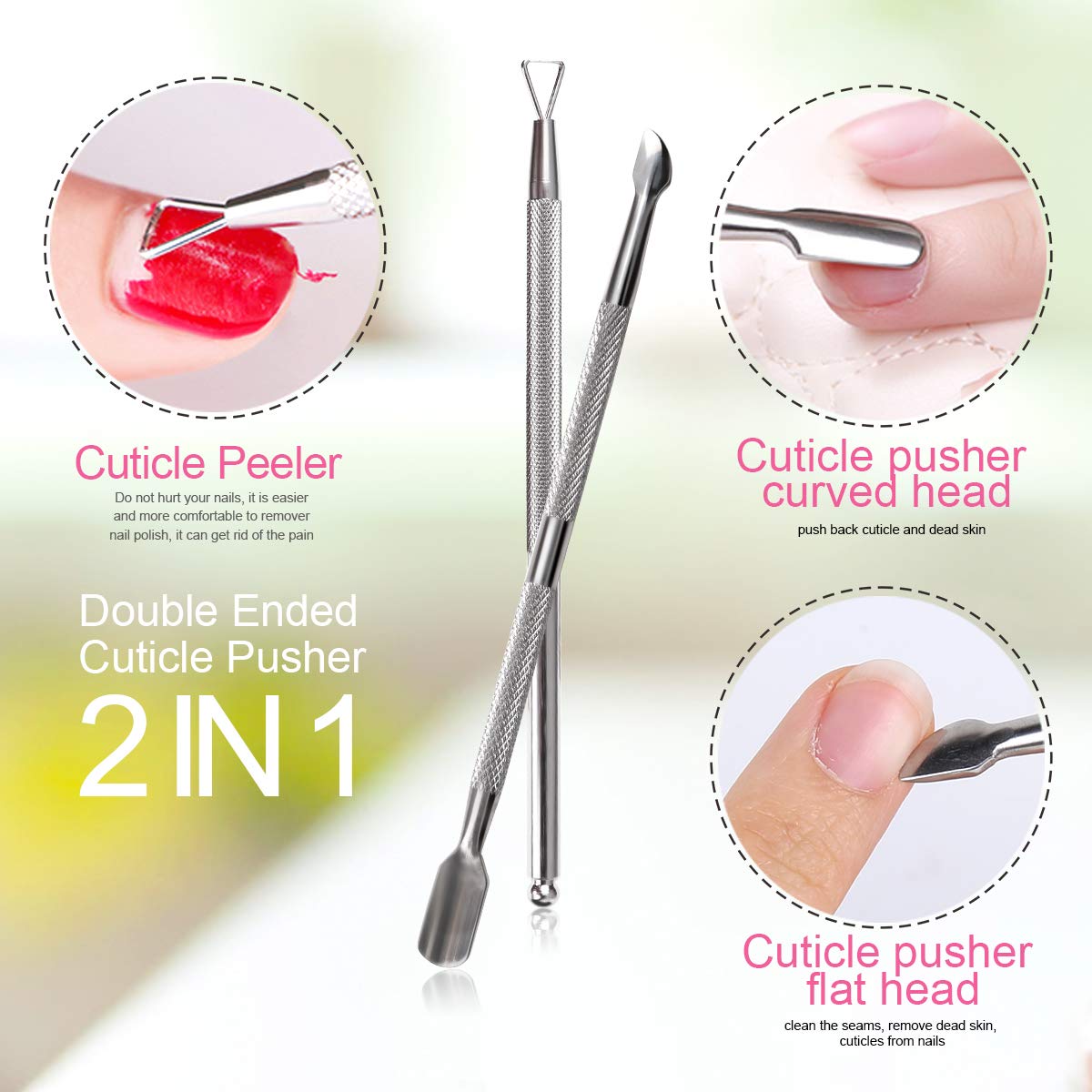 Teenitor Nail Polish Gel Remover Tool Kit With Soak Off Clips, Cuticle Pusher Peeler Scraper, Remove Pads, Files, Buffer Block, Pink Nail Brush