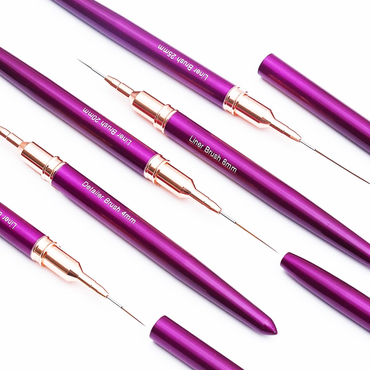 Metallic Nail Art Brushes, 5Pcs Nail Art Liner Brushes, Painting Art Design Brush Set Nail Dotting Drawing Tool for Long Lines, Thin Details, Fine Drawing Sizes 6/9/12/15/18mm, Purple