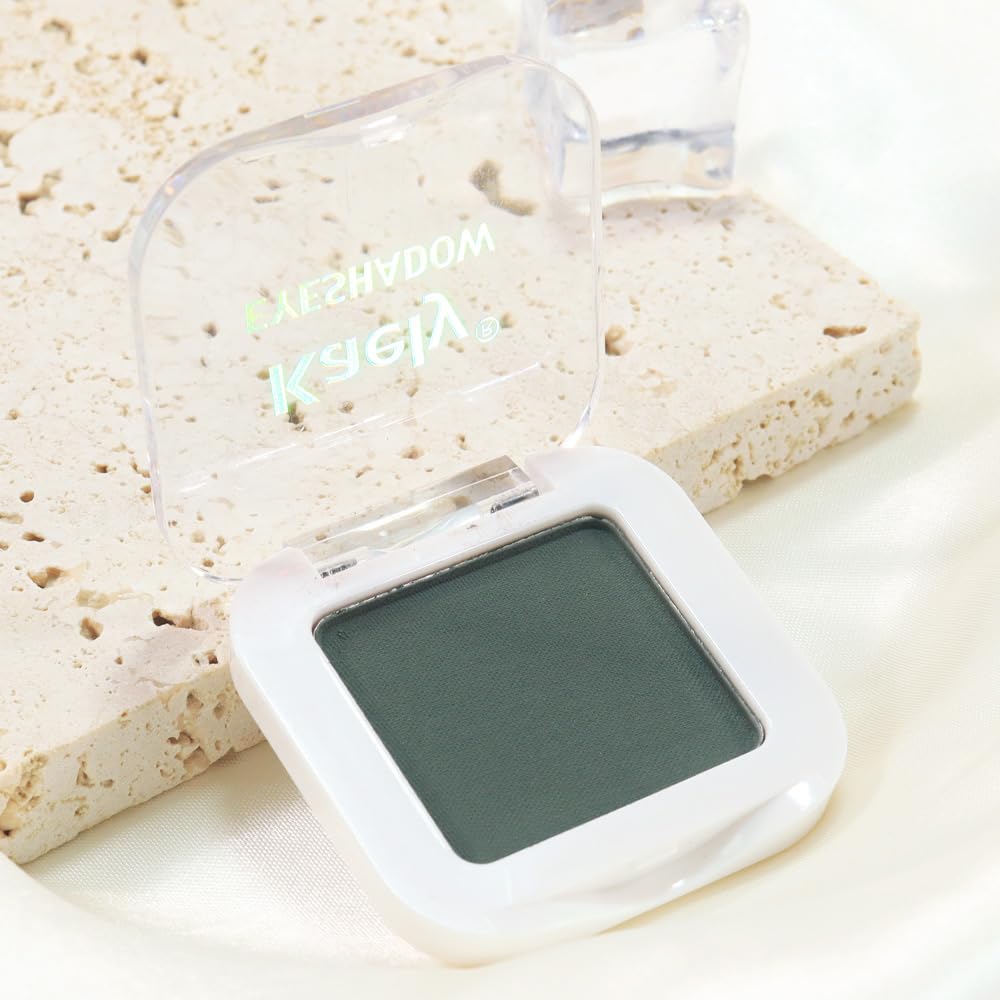 Buildable Matte Eyeshadow Makeup Palette Single - Forest Green Shades | Creamy Pressed Powder for Easy Blending | Mini Travel Palette for Women | Everyday Natural Eye Makeup