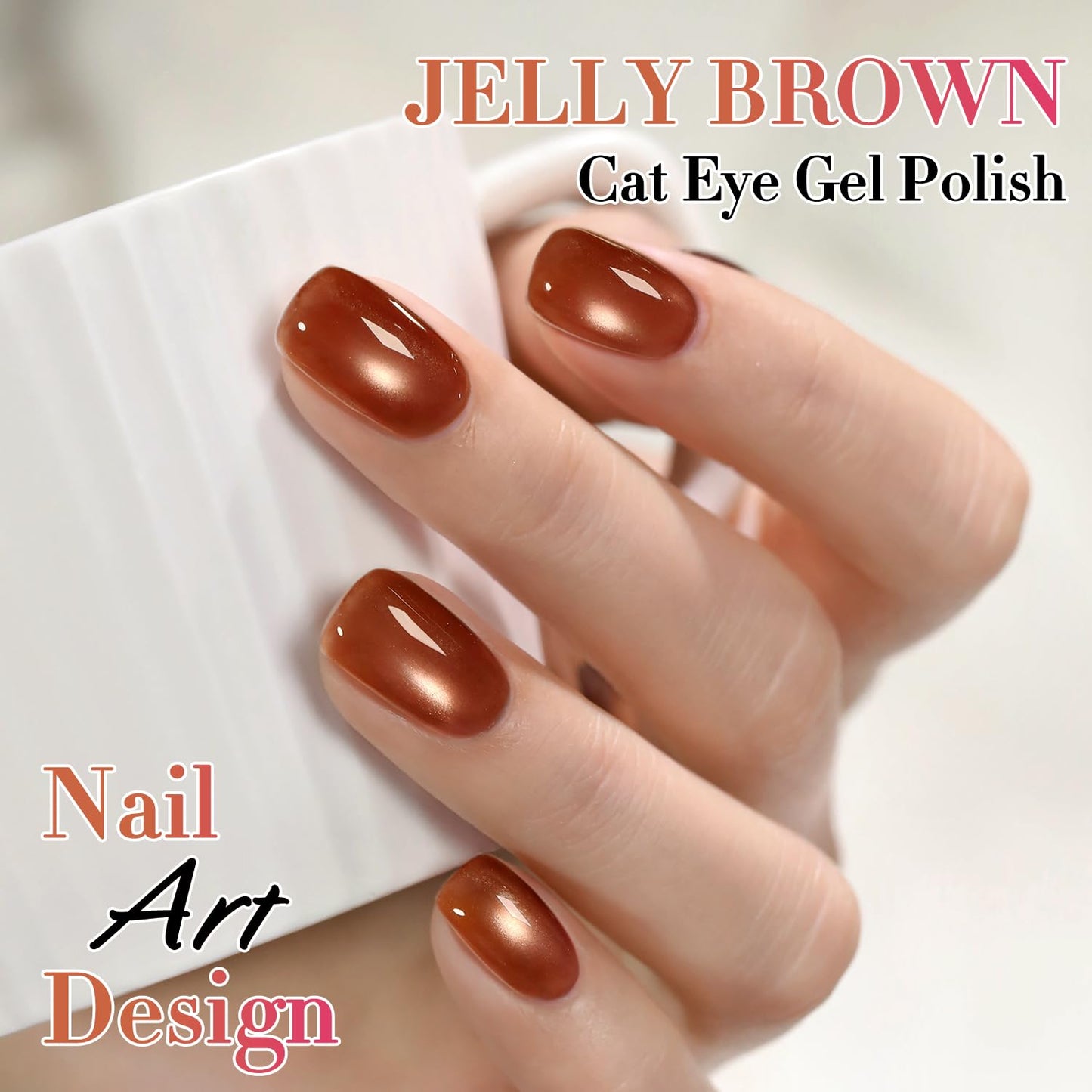 Double Rhythm Cat Eye Gel Polish with Magnet 15ML Holographic Glitter Shimmer Translucent Sheer Color Glass Brown Magnetic Gel Polish Salon DIY at Home (Fall Brown-MC1113)